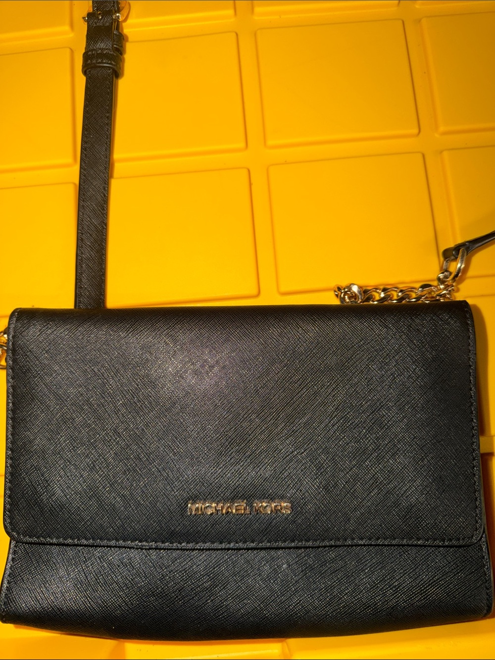 Michael Kors Black Saffiano Crossbody with Gold Hardware